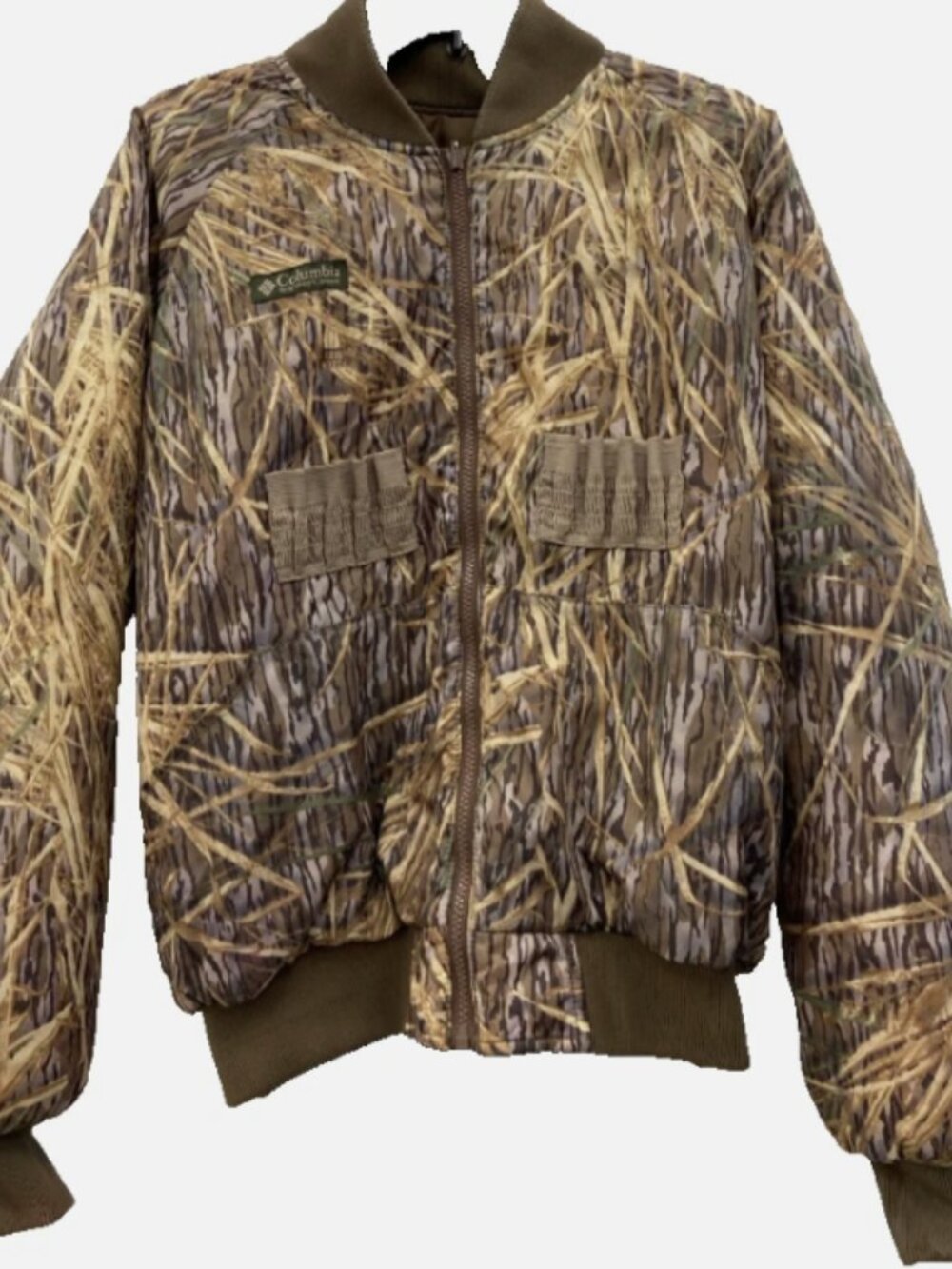 Columbia Shadow Grass Brown Original Camo Reversible Bomber Hunt Jacket, Medium
